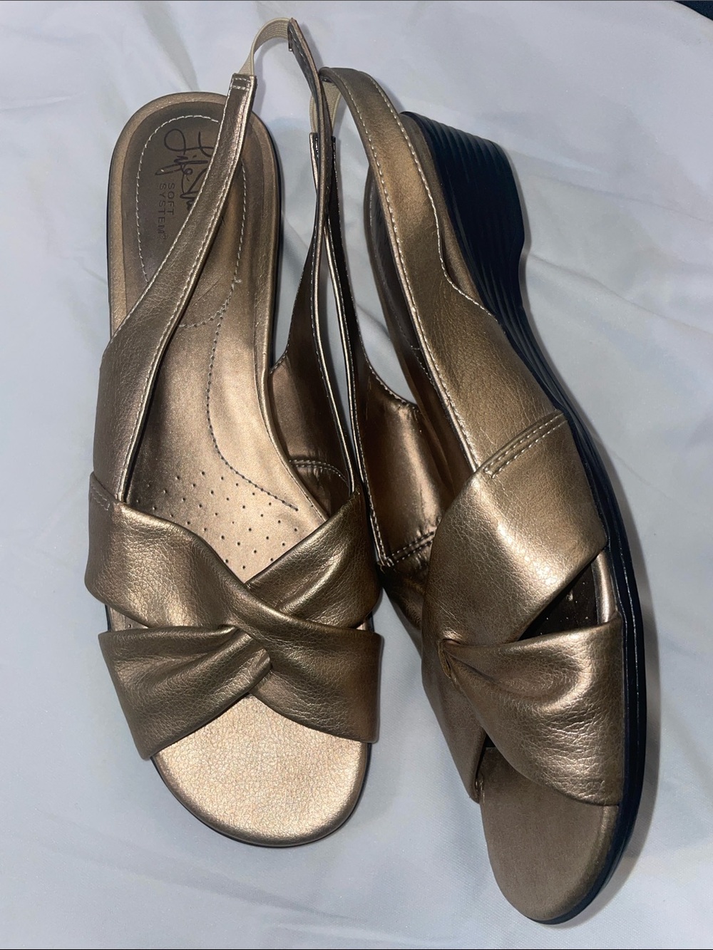 Life Stride Bronze Metallic Slingback Wedge Sandals